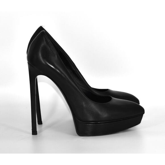 I0 Auth SAINT LAURENT Black Leather Platform High Heel Pumps Shoes Sz 37.5 $595 - Picture 2 of 7